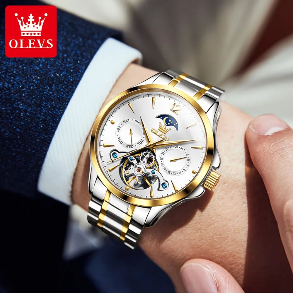 OLEVS Men Moon Phase Automatic Mechanical Wristwatches